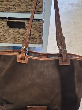 **PLEADE READ**  Dooney & Bourke Brown Leather Trim Tote with Tan Label